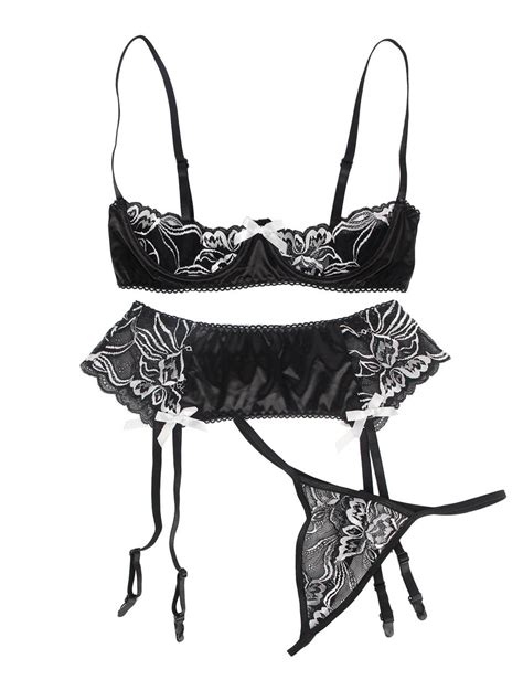 Teasing And Super Sexy Black And Cream 3piece Open Cup Bra Set