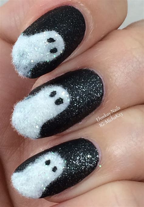 Ehmkay Nails Fuzzy Ghost Halloween Nail Art