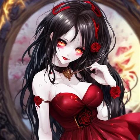 Anime Girl Blackred Hair Red Eyes White Skin Im OpenArt