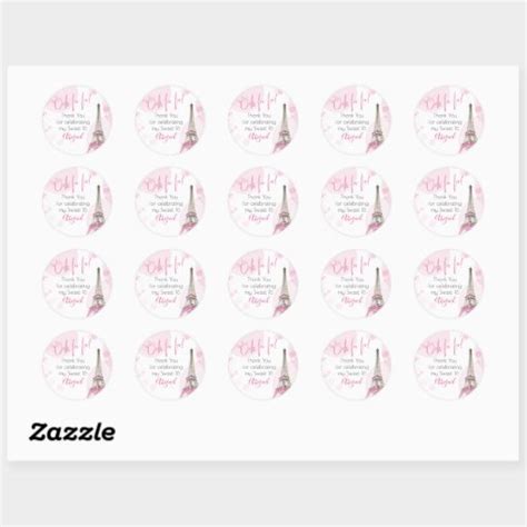 Elegant Ooh La La Paris Eiffel Tower Pink White Classic Round Sticker