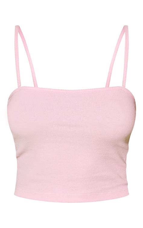 Basic Candy Pink Rib Strappy Crop Top Prettylittlething Usa