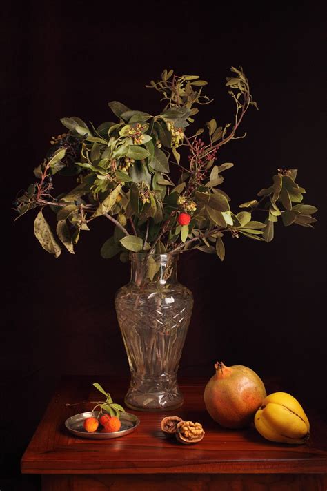 Still Life On Vase And Strawberry Tree Photograph Still Life Still