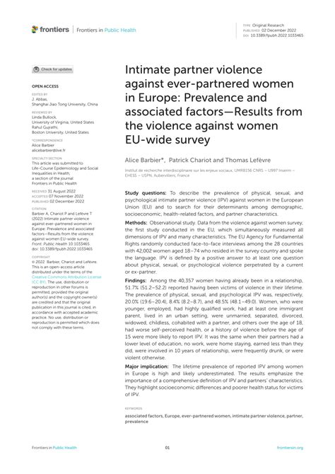 Pdf Intimate Partner Violence Against Ever Partnered Women In Europe