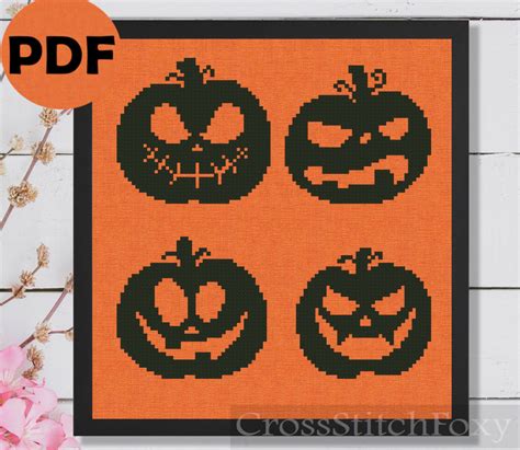 Halloween Pumpkins Cross Stitch Pattern PDF Jack O Lantern Halloween