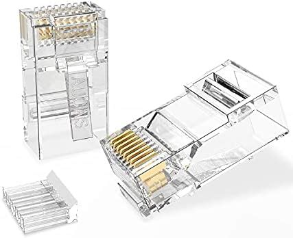 VCE Connettori RJ45 CAT6 Passanti 50 Pezzi Plug RJ45 LAN 50μ Placcata