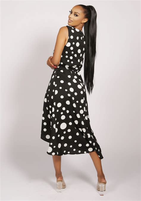 Black And White Polka Got Gathered Midi Dresss Lyoly