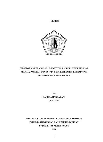 SKRIPSI PERAN ORANG TUA DALAM MEMOTIVASI ANAK UNTUK BELAJAR SELAMA