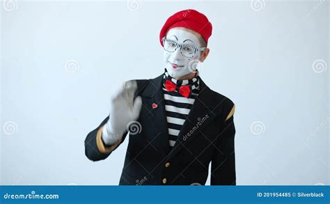 Friendly Mime Artist Waving Hand Saying Hello Greeting People And