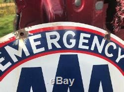 Vintage Porcelain Aaa Emergency Service Sign Double Sided