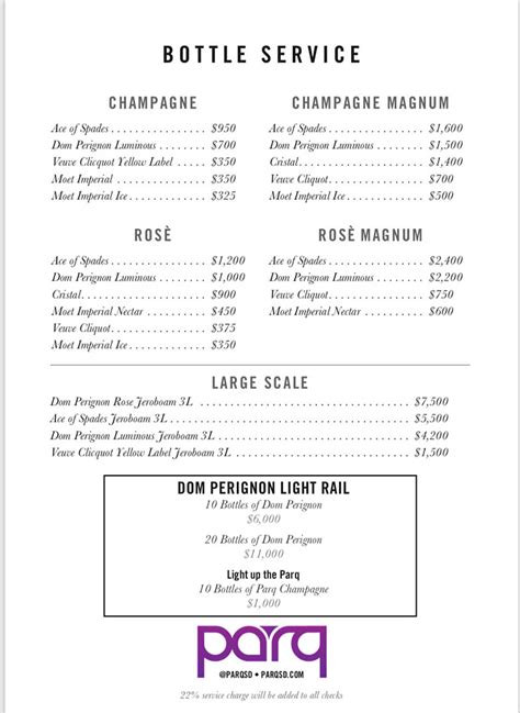 Parq Nightclub Table Service Bottle Pricing And Reservations