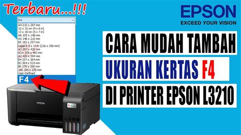 Cara Mudah Menambahkan Ukuran Kertas F4 Di Printer Epson L3210 Youtube