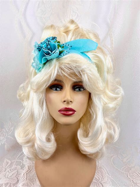 Long Wavy Dolly Parton Wig With Light Blue Bandana and - Etsy