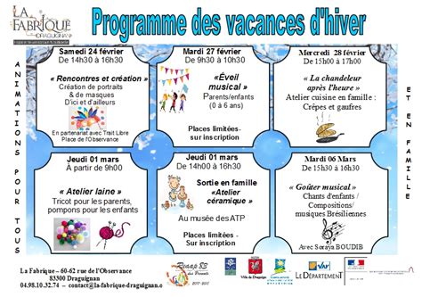 Programme Des Vacances Dhiver Animations Pour Tous Et En Famille