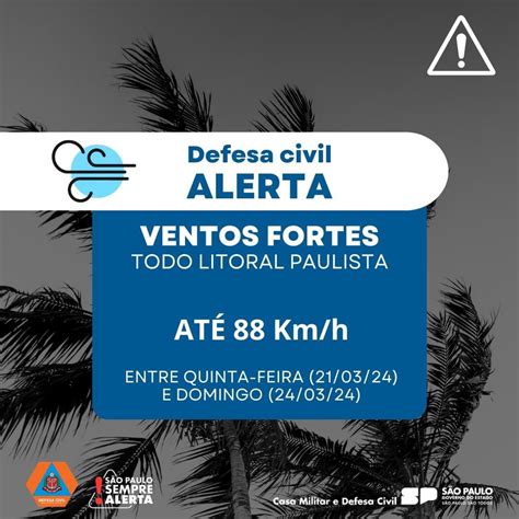 Defesa Civil Alerta Para Rajadas De Ventos De 50 A 88 Km H E Fortes