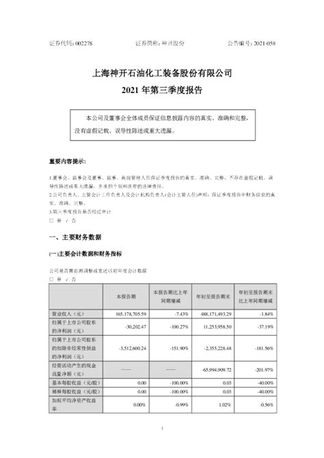 神开股份：2021年第三季度报告