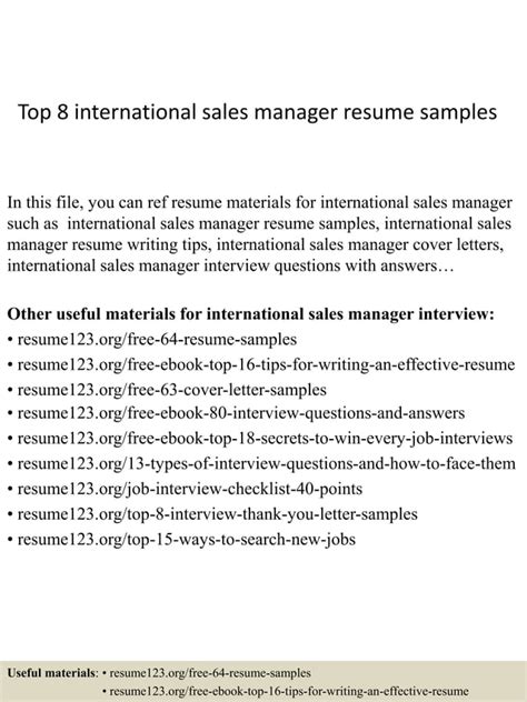 Top 8 International Sales Manager Resume Samples PDF