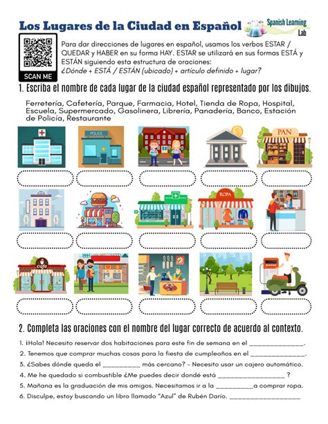 Places In The City In Spanish Pdf Worksheet Spanish Learning Lab