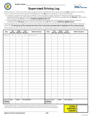 2021 2025 Form MN Supervised Driving Log Fill Online Printable