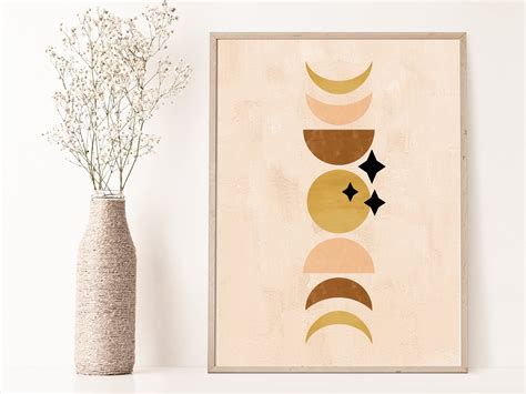 Mondphasen Boho Wandkunst Mid Century Moderne Kunst Etsy