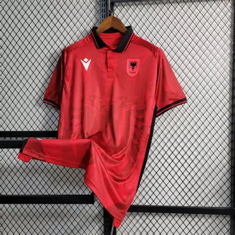 Camisa Seleção da Albania Home 23 24 Macron Masculina Vermelho