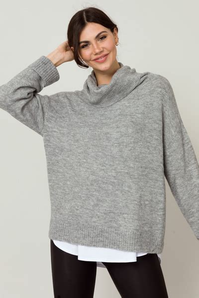 Cuff Cowl Sweater Grey Sale The Blue Door Boutique