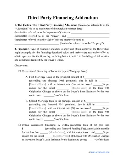 Third Party Financing Addendum Template Fill Out Sign Online And