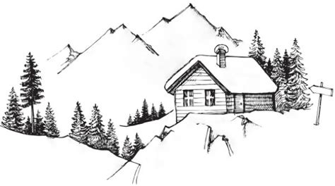 Coloriage à imprimer chalet en montagne Dessin montagne Dessin