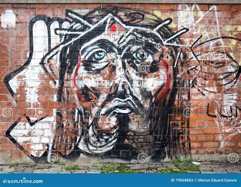 Modern Painting Graffiti on a Wall in Bucharest Representing Jesus ...