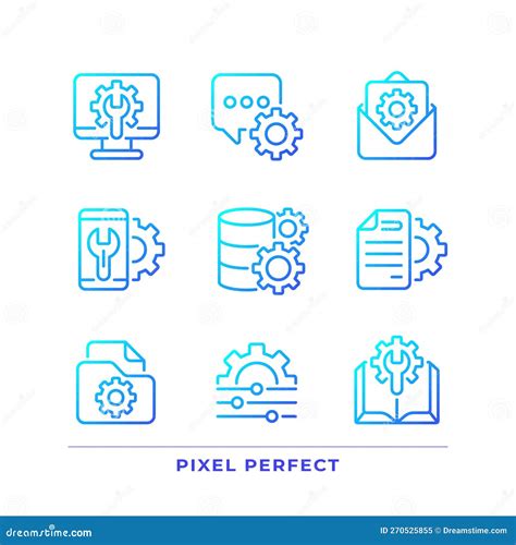 Technical Configuration Pixel Perfect Gradient Linear Vector Icons Set