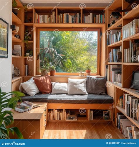 A Mini Library In The Living Room Of A Tiny House Stock Illustration