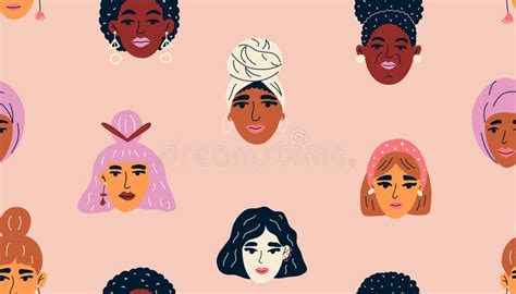 Background With Female Diverse Faces Of Different Ethnicity Vector