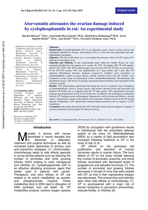 Pdf Atorvastatin Attenuates The Ovarian Damage Induced By