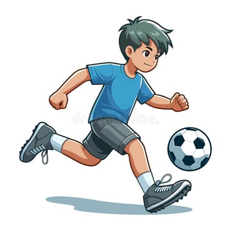 Niño Lindo Feliz Jugando Al Fútbol En Acción Caricatura Ilustración