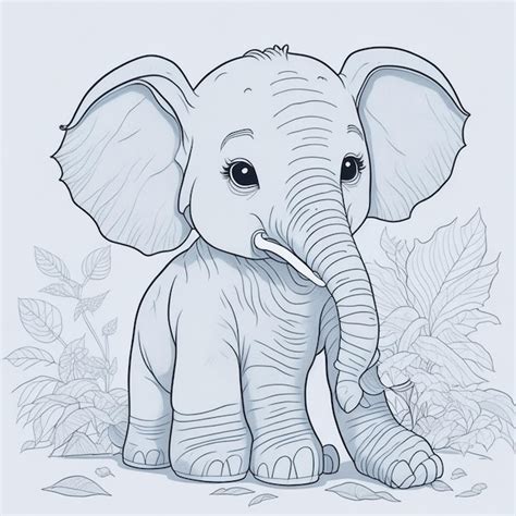 Niños libro para colorear elefante dibujo realista estilo líneas libres