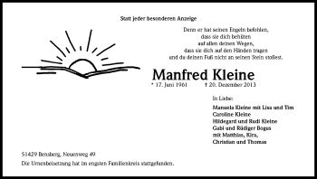 Traueranzeigen Von Manfred Kleine WirTrauern