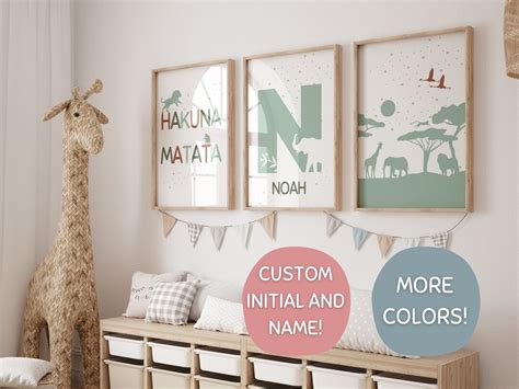 Neutral Hakuna Matata Custom Nursery Name Prints Set Of 3 Printable