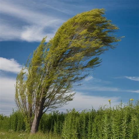 Serene Tree Branch Swaying In The Wind Stock Illustration