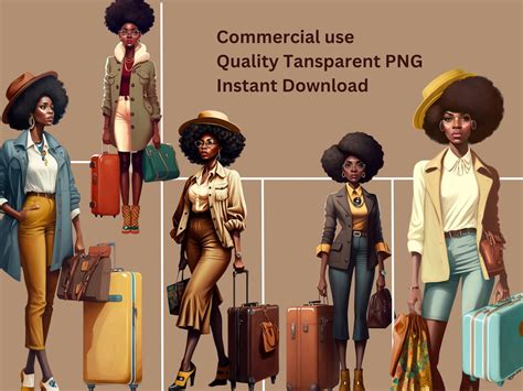 Black Girl Travel PNG Melanated Woman With Suitcase Clipart Dark Skin Voyage PNG Tourist Black ...