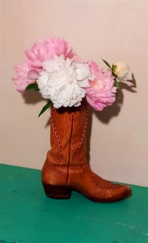 Real Leather Cowboy Boot Flower Vase Cowgirl Farmhouse Etsy