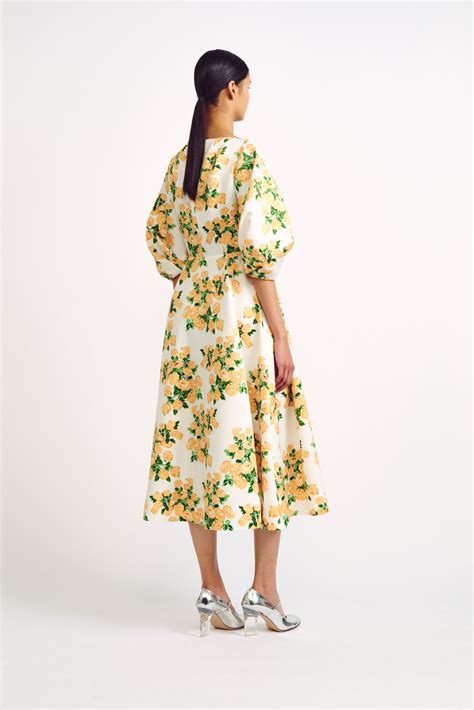 Gabby Dress Yellow Floral Printed Midi Dress Emilia Wickstead