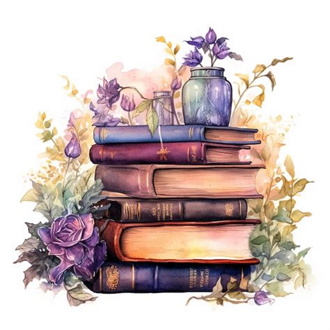 Premium Photo Watercolor Fantasy Books Clipart