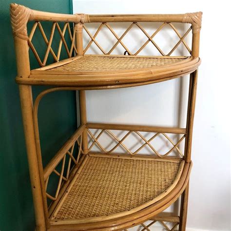 Vintage Mid Century Bamboo Cane And Wicker 3 Tier Corner Shelf Etsy UK