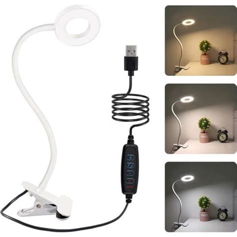 Led 8W Lampe De Bureau À Pince Et Interrupteur 3 Couleurs D Éclairage