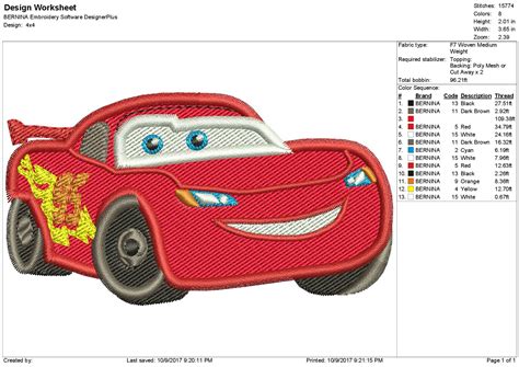 Lightning Mcqueen Filled Embroidery Design