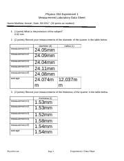 PHYS204Week1Lab Docx Physics 204 Experiment 1 Measurement Laboratory