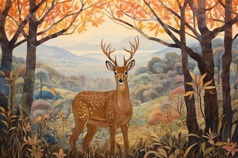 Premium Photo | Painting of a deer in the autumn forest Digital painting