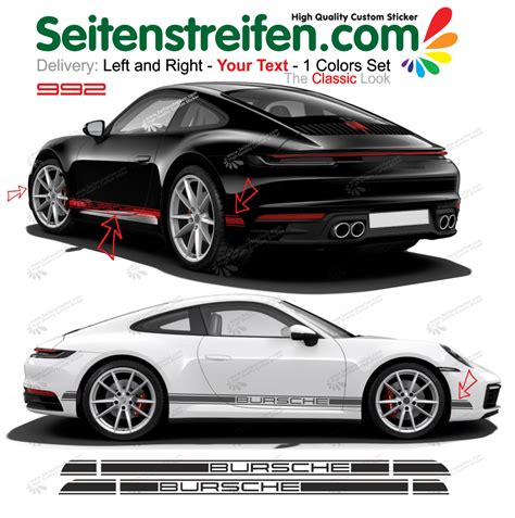 PORSCHE 911 992 Wunsch Text R Singer Seitenstreifen Bicolor Aufkleber