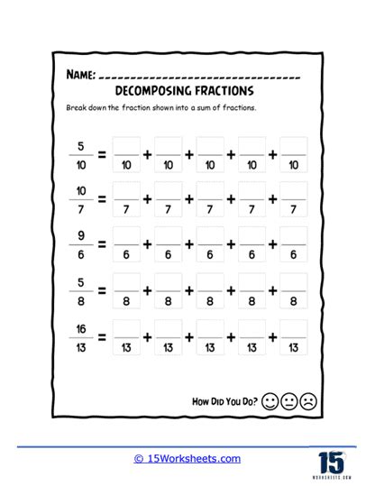 Decomposing Fractions Worksheets 15