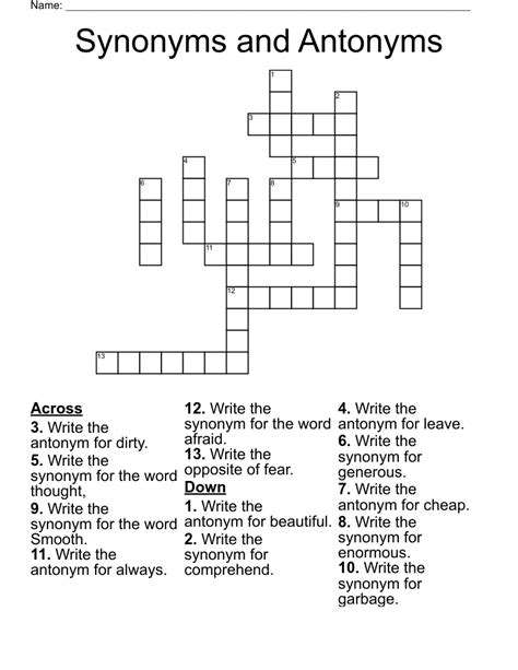 Synonyms And Antonyms Crossword Wordmint