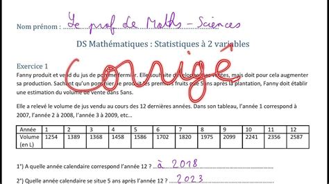 Exercice Corrigé Statistique A Deux Variables